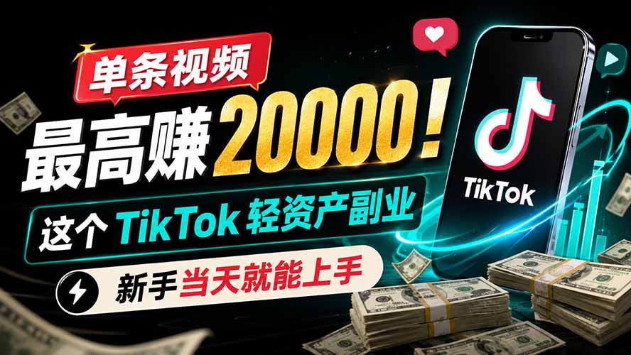 单条视频最高赚 20000！这个 TikTok 轻资产副业，新手当天就能上手