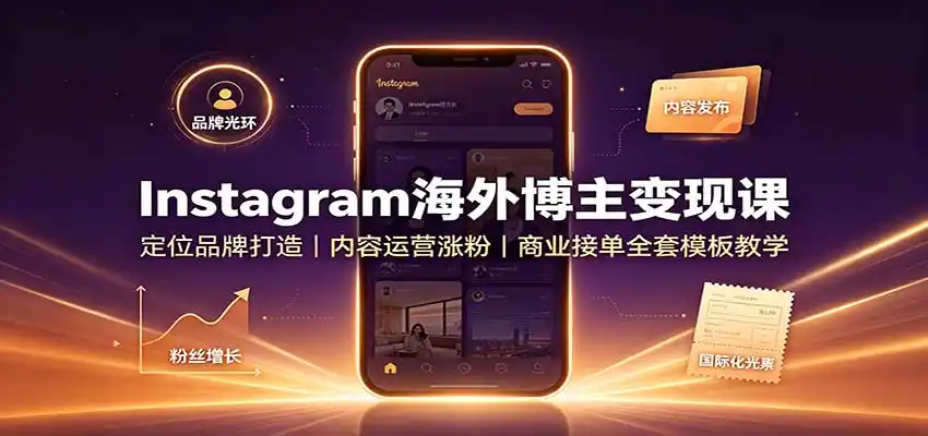 Instagram海外博主变现课：定位品牌打造，内容运营涨粉，商业接单全套模板教学