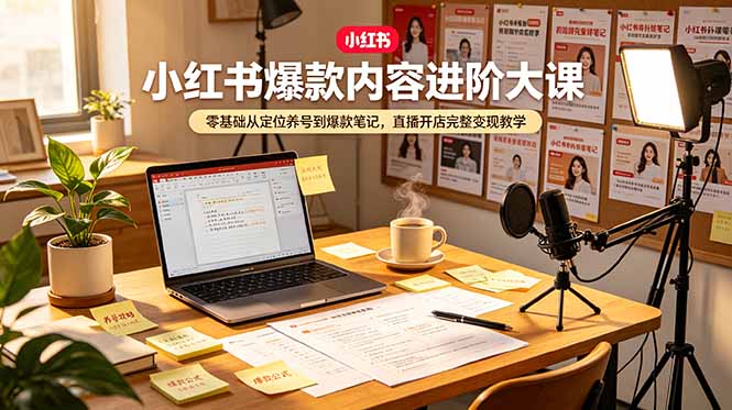 小红书爆款内容进阶大课，零基础从定位养号到爆款笔记，直播开店完整变现教学