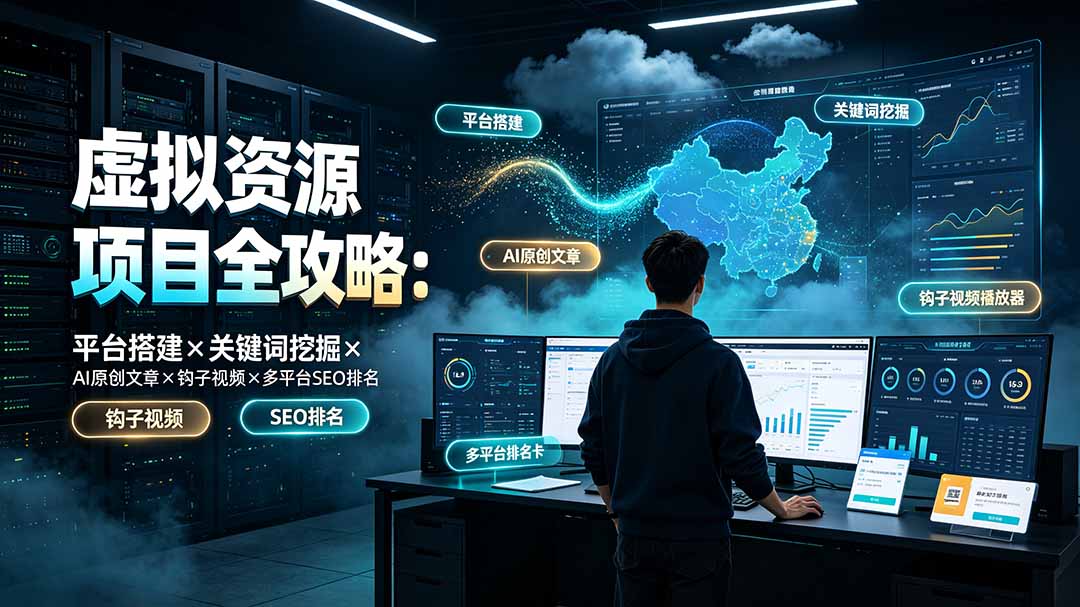 虚拟资源项目全攻略：平台搭建×关键词挖掘×AI原创文章×钩子视频×多平台SEO排名