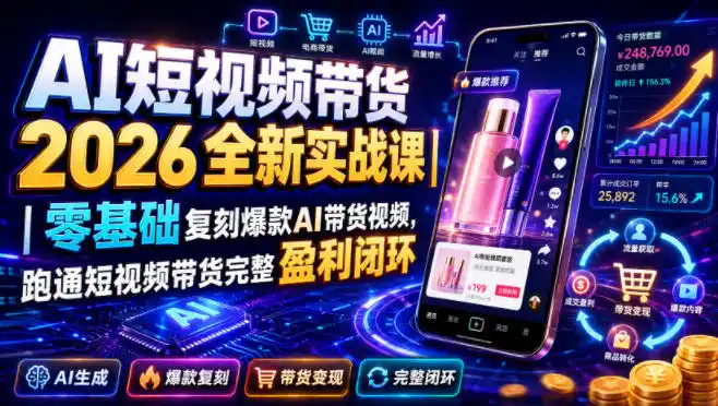AI短视频带货2026全新实战课｜零基础复刻爆款AI带货视频，跑通短视频带货完整盈利闭环