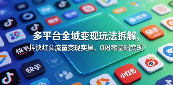 多平台全域变现玩法拆解，抖快红头流量变现实操，0粉零基础变现