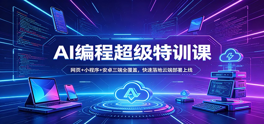 AI编程超级特训课：网页+小程序+安卓三端全覆盖，快速落地云端部署上线