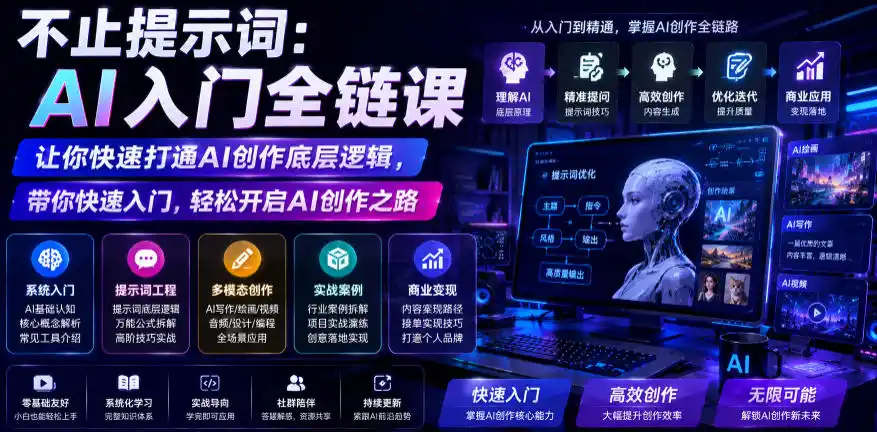 不止提示词:AI入门全链课,让你快速打通AI创作底层逻辑,带你快速入门,轻松开启AI创作之路