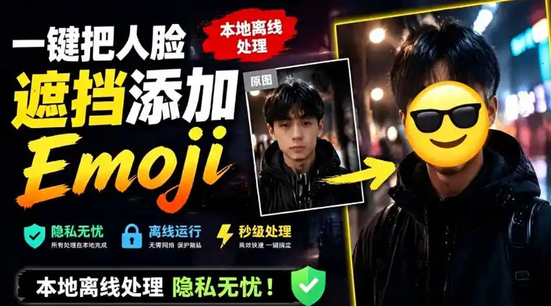 有点意思的工具!一键把人脸遮挡添加Emoji,本地离线处理隐私无忧,支持网页版和安卓客户端,EmojiFace