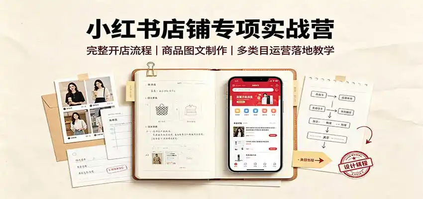 小红书店铺专项实战营：完整开店流程，商品图文制作，多类目运营落地教学