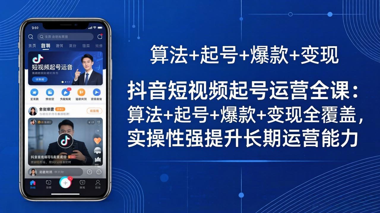 抖音短视频起号运营全课：算法+起号+爆款+变现全覆盖，实操性强提升长期运营能力
