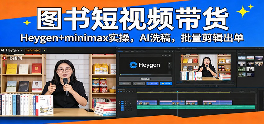 图书短视频带货：Heygen+minimax实操，AI洗稿 ，批量剪辑出单