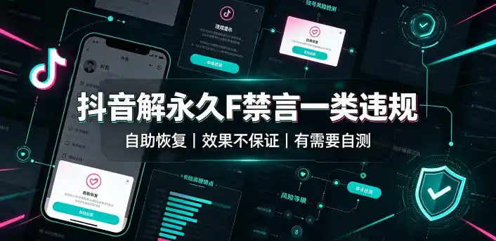 抖音解永久F禁言一类违规(自助恢复)，不保证百分百，有需要自测