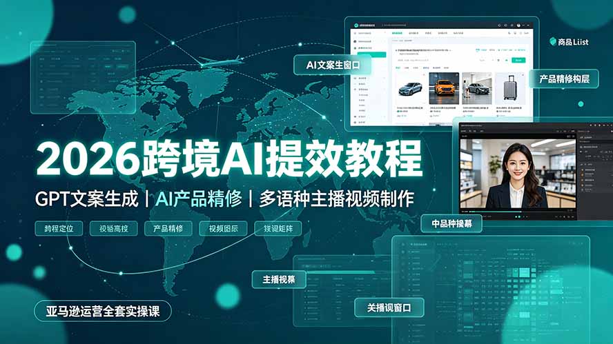 2026跨境AI提效教程·GPT文案生成｜AI产品精修｜多语种主播视频制作，亚马逊运营全套实操课