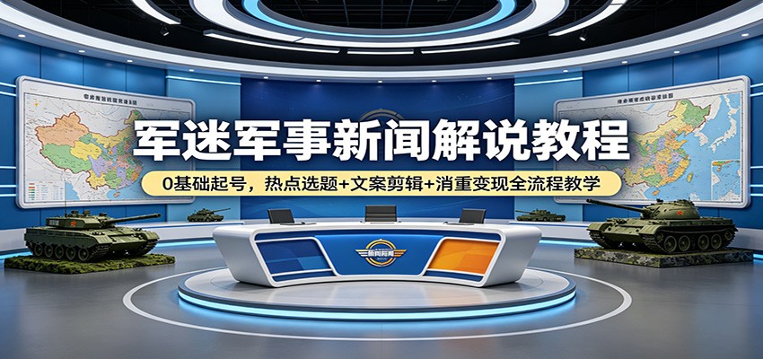军迷军事新闻解说教程：0基础起号，热点选题+文案剪辑+消重变现全流程教学