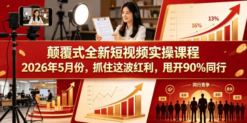 颠覆式全新短视频实操课程，抓住这波红利，甩开90%同行(更新2026年7月份)