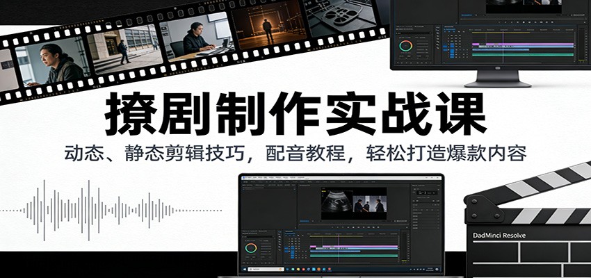撩剧制作实战课：动态、静态剪辑技巧，配音教程，轻松打造爆款内容
