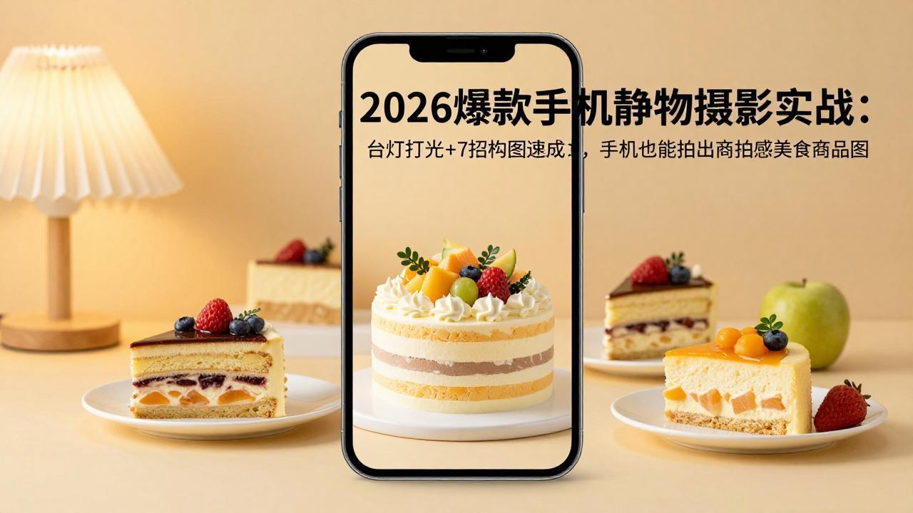 2026爆款手机静物摄影实战：台灯打光+7招构图速成，手机也能拍出商拍感美食商品图