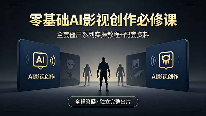 零基础AI影视创作必修课，全套僵尸系列实操教程加配套资料，全程答疑带你独立完整出片