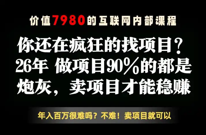 26年请不要疯狂的找项目了,卖项目远比你想象的暴利,你也可以月入10W+【揭秘】