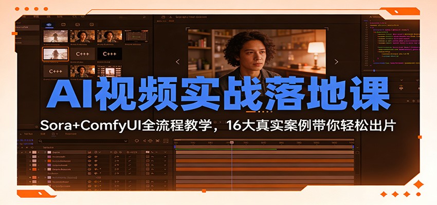 AI视频实战落地课：Sora+ComfyUI全流程教学，16大真实案例带你轻松出片