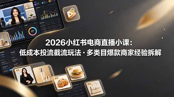 2026小红书电商直播小课，低成本投流截流玩法，多类目爆款商家经验完整拆解教学