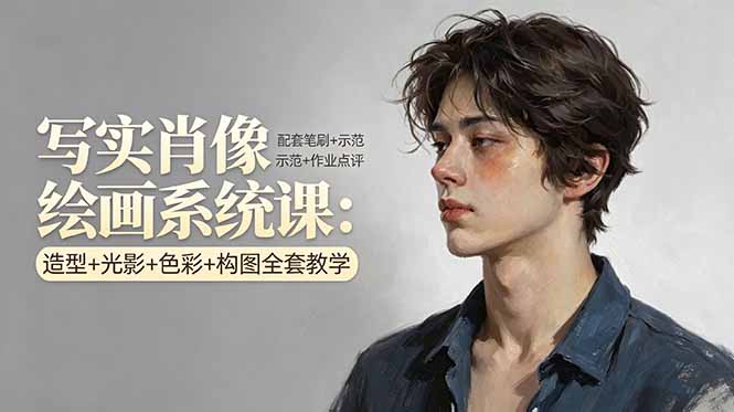 写实肖像绘画系统课：造型+光影+色彩+构图全套教学，配套笔刷+示范+作业点评