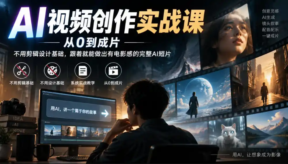 AI视频创作实战课，从0到成片，不用剪辑设计基础，跟着就能做出有电影感的完整AI短片