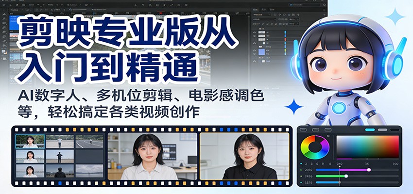 剪映专业版从入门到精通：AI数字人、多机位剪辑、电影感调色等，轻松搞定各类视频创作