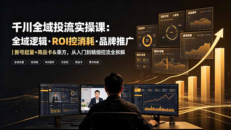 千川全域投流实操课：全域逻辑·ROI控消耗·品牌推广｜新号起量+商品卡&乘方，从入门到精细控流全拆解