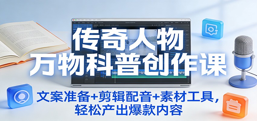 传奇人物万物科普创作课：文案准备+剪辑配音+素材工具，轻松产出爆款内容