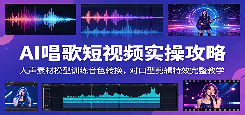AI唱歌短视频实操攻略：人声素材模型训练音色转换，对口型剪辑特效完整教学