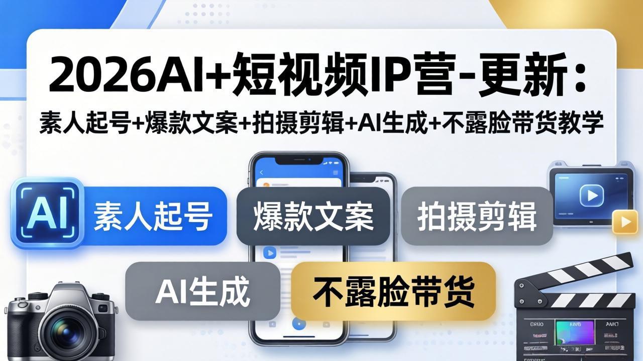 2026AI+短视频IP营-更新：素人起号+爆款文案+拍摄剪辑+AI生成+不露脸带货教学