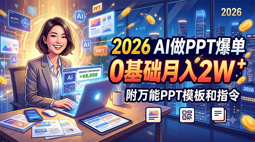 2026 AI做PPT爆单，0基础月入2W，附万能PPT模板和指令