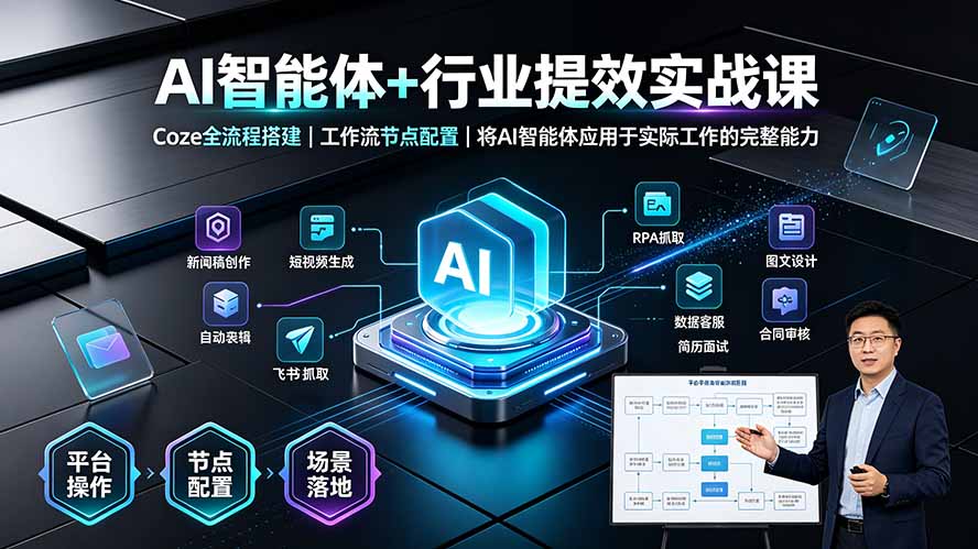 AI智能体+行业提效实战课·Coze全流程搭建｜工作流节点配置｜将AI智能体应用于实际工作的完整能力